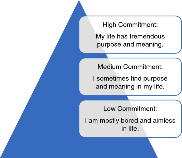 The figure shows a pyramid illustrating how people with different levels of hardiness relate to commitment. 