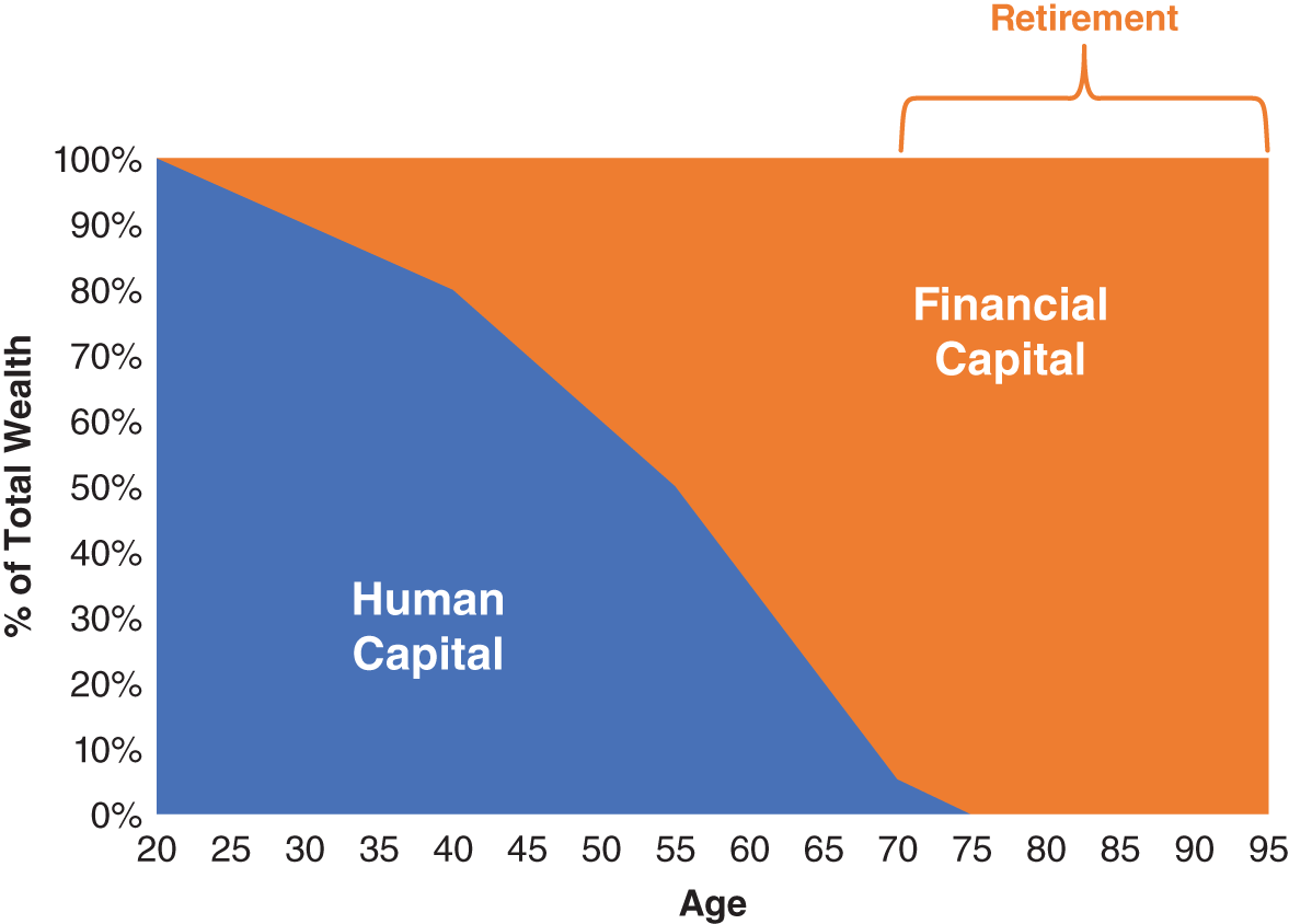 Chart depicting the evolution of your total wealth made up of both your human and financial capital.