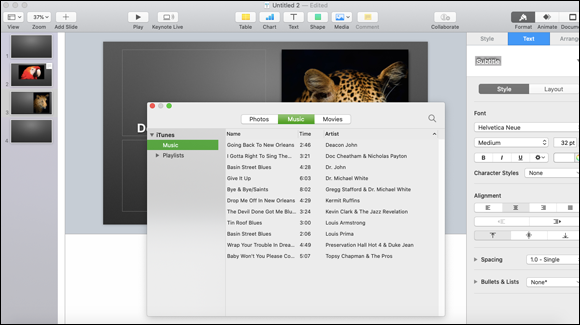 Screenshot of Media Browser dialog box displaying songs from Music folder.