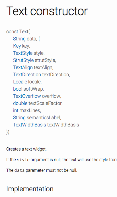 Snapshot of the text constructor call.