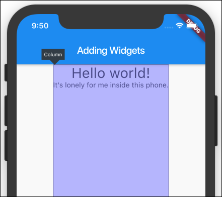 Snapshot of the Column widget which is centered.