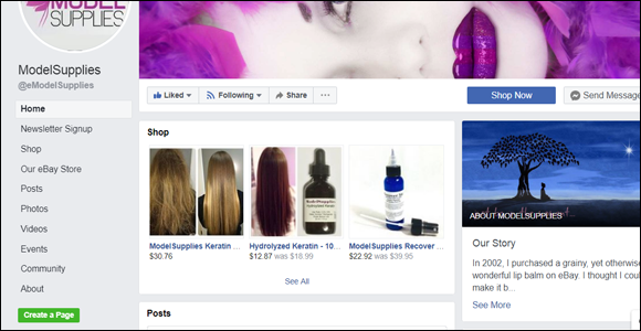 ModelSupplies Facebook page displaying list of items.
