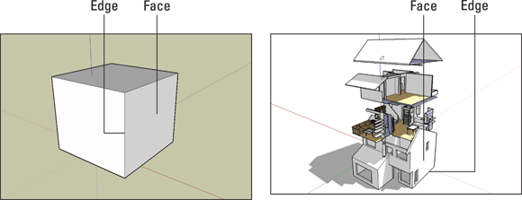 Schematic illustration of the sketchUp models which are made from edges and faces.