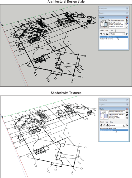 Snapshots of applying a simple display style to a model with imported CAD data makes it a lot easier to work with.