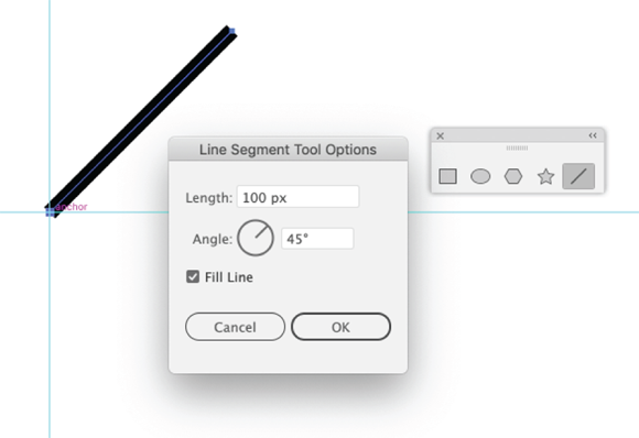 Illustration of generating a line segment using the Line Segment Tool Options dialog.