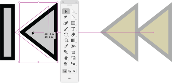 Illustration of moving a shape by selecting the shape and dragging on the Center icon.