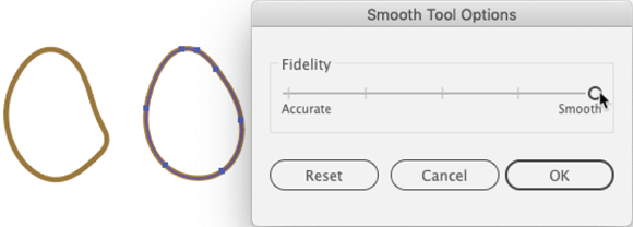 Illustration of applying the Smooth tool on ovals.