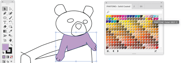 Illustration of applying a Pantone color to a selected fill.