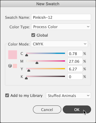Illustration of defining and naming the color in the New Swatch dialog.