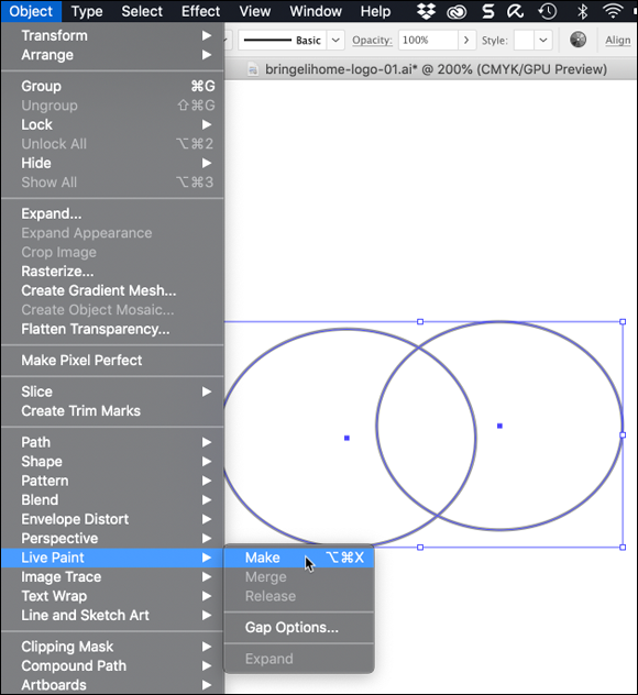Illustration of using a selection tool to select all the paths to convert them to a Live Paint group.