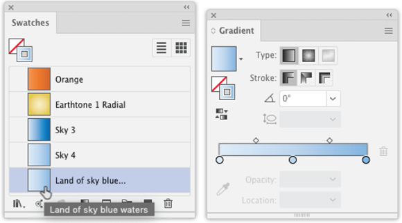Illustration of editing gradient properties in the Gradient panel.