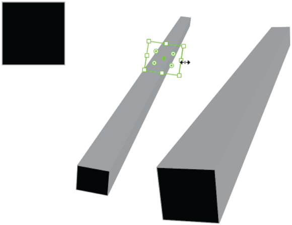 Illustration of editing the path of an extruded square to which an effect has been applied.