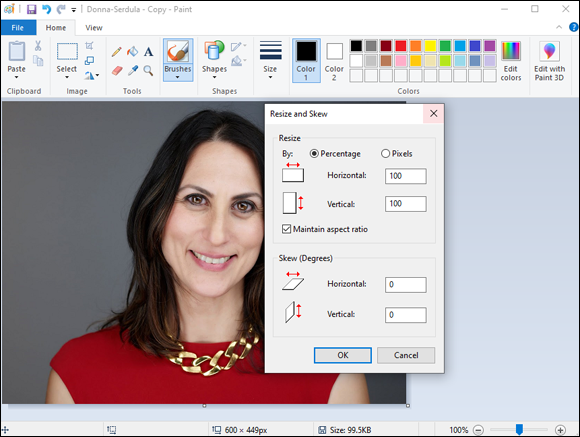 Snapshot of resizing a profile picture in Microsoft Paint.