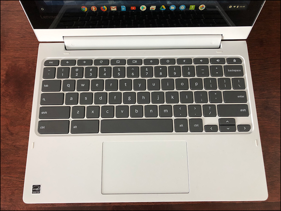 Photo depicts the Chromebook keyboard on the Lenovo C330.
