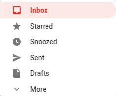 Snapshot of Email labels which includes inbox messages, starred messages and more.