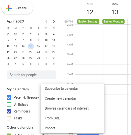Snapshot of adding a calendar into the Google Calendar account.