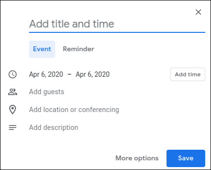 Snapshot of adding a new event to the calendar.