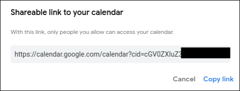 Snapshot of the created calendar has a publicly reachable URL.