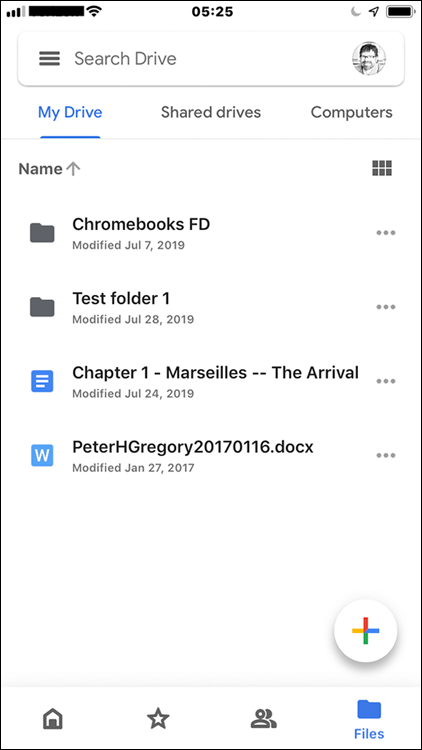 Snapshot of Google Drive on an Apple iPhone 8.