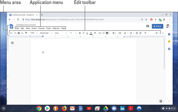 Snapshot of the Documents Applications menu and Edit toolbars.
