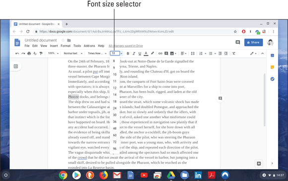 Snapshot of selecting different text sizes in Google Documents.