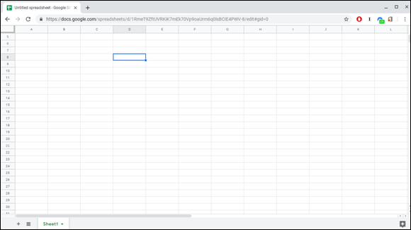Snapshot of Google Sheets in Full Screen mode with no Formula bar.