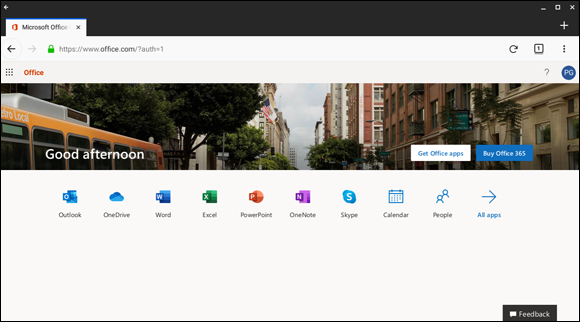 Snapshot of the Microsoft Office main page.