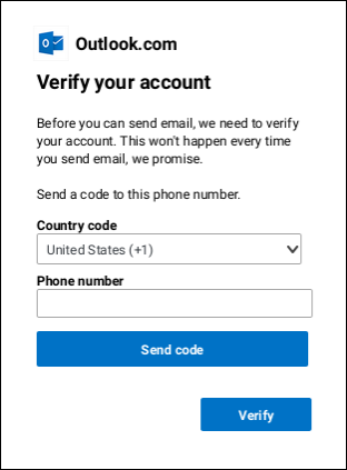 Snapshot of Office Online, that uses text messages to verify the user's identity.