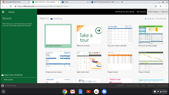Snapshot of the starting page of  Microsoft Excel.