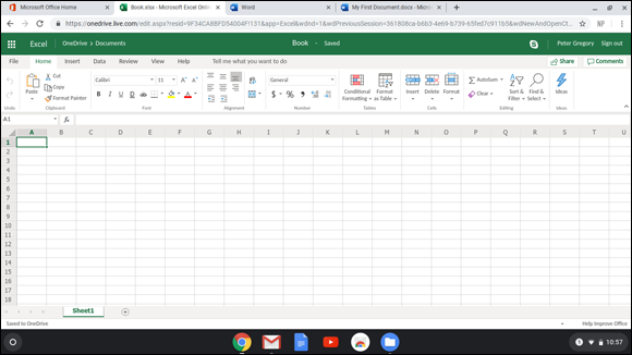 Snapshot of a new and blank spreadsheet in Microsoft Excel.