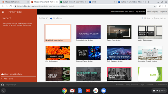 Snapshot of the Microsoft PowerPoint starting page.