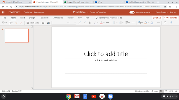 Snapshot of a new and blank presentation in Microsoft PowerPoint.