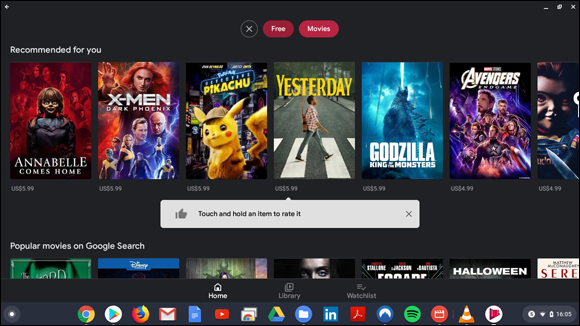 Snapshot of browsing movies in Google Play Movies and TV.