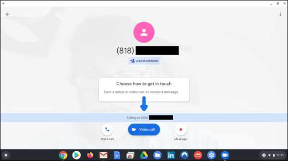 Snapshot of displaying a contact in Duo in preparation for a video or voice call.