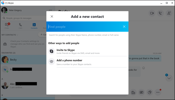 Snapshot of adding a contact to Skype.