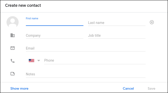 Snapshot of adding a new contact with Google Contacts.