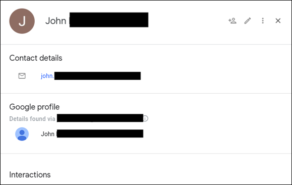 Snapshot of updating contact details with Google Contacts.