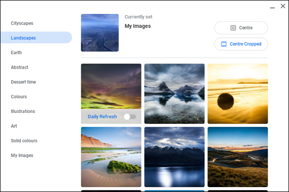 Snapshot of the Chromebook’s wallpaper browser.