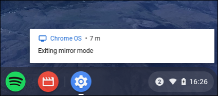 Snapshot of Chromebook displaying when the user have entered or exited Mirror mode.