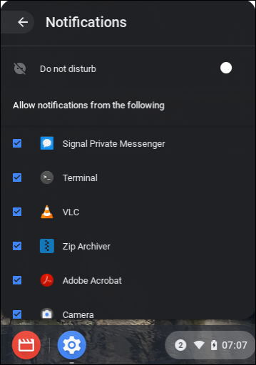 Snapshot of configuring notifications settings on a Chromebook.