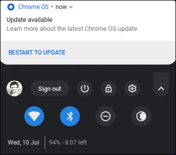 Snapshot of checking the Chromebook for updates.