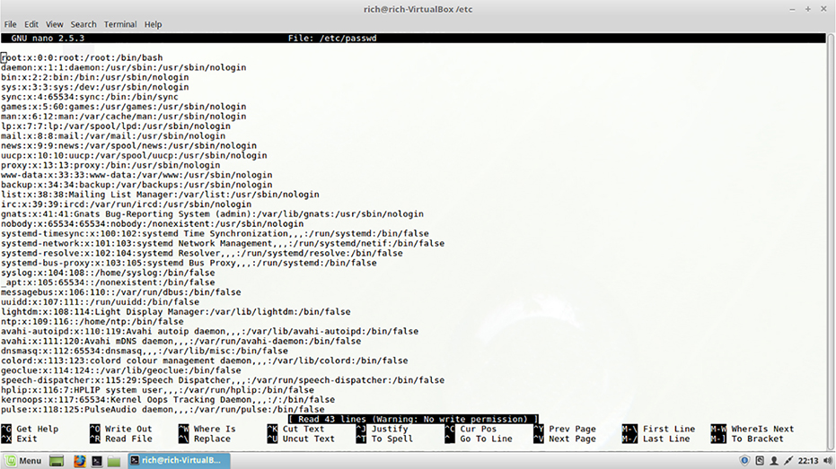 The figure shows a screenshot illustrating the nano text editor. 