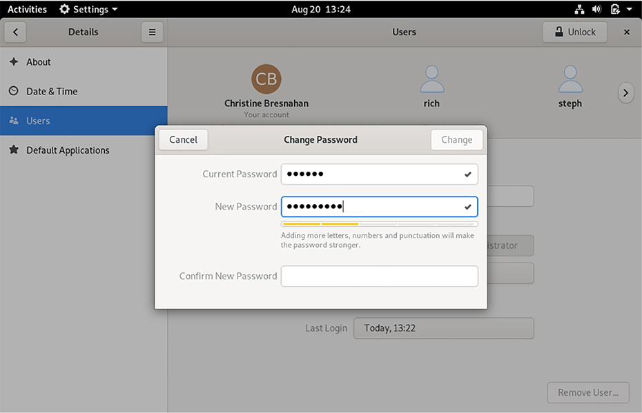 The figure shows a screenshot illustrating how the Users utility enables users to change their own passwords. 