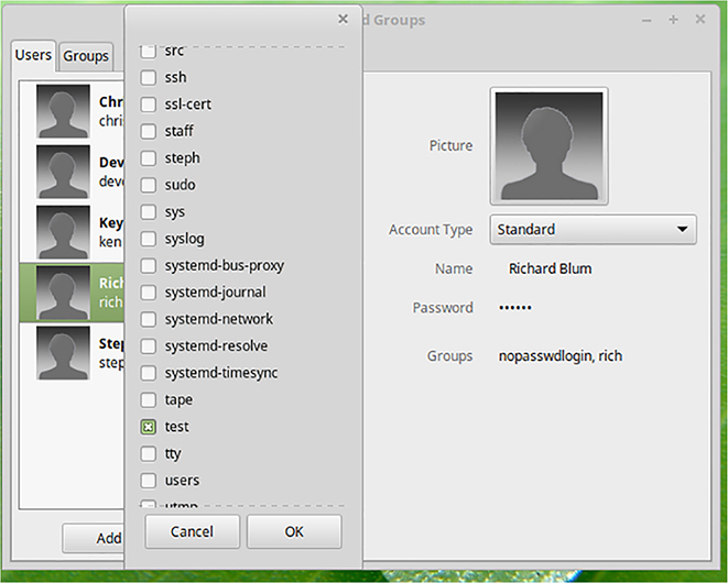 The figure shows a screenshot illustrating how to add users to a group after creating the group. 