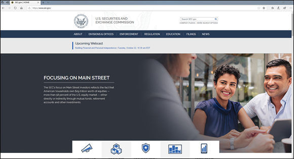 Screenshot of the SEC home page displaying the Company Filings link to check through the list and start thinking about the filing with the information you seek.