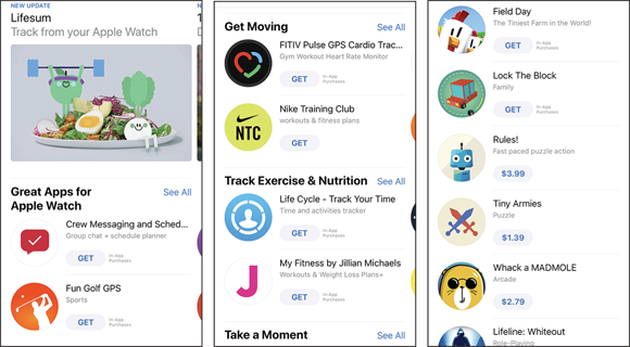 A look at the App Store for Apple Watch, which is part of the Apple Watch app on iPhone.