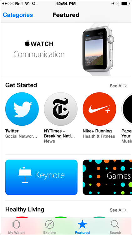 Use keywords, such as “instagram,” to find new content for your Apple Watch.