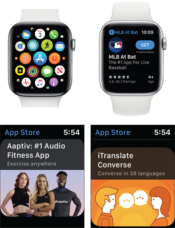 You can download Apple Watch apps directly to your wrist. Here’s what they looks like at the mini App Store.