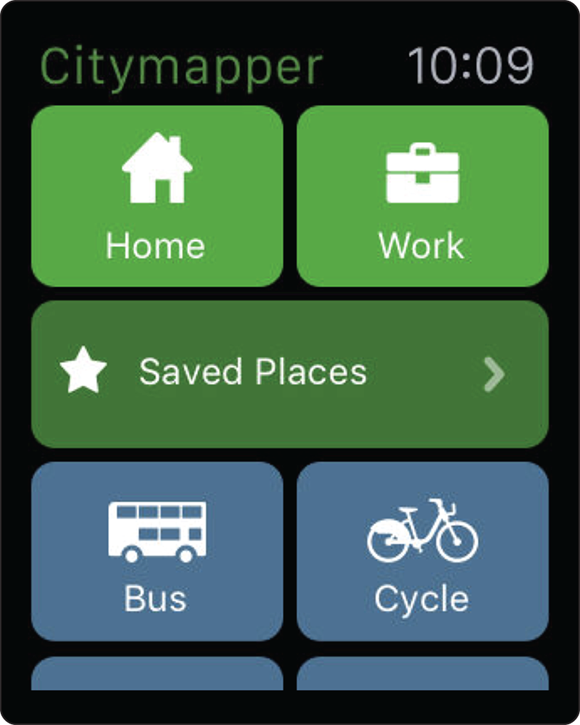 Ideal for those who take public transit, the Citymapper app for Apple Watch shows you relevant information.