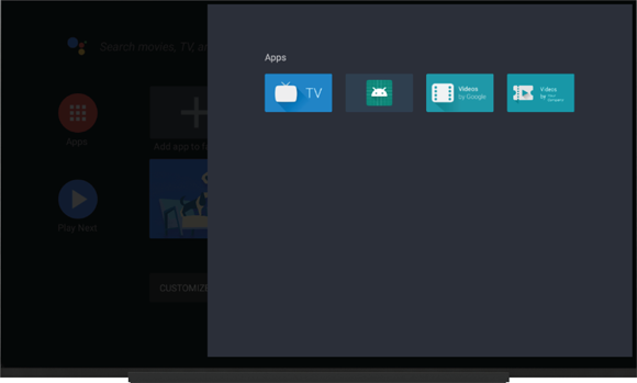Screenshot displaying a list of apps on your TV screen to start your app manually when required.